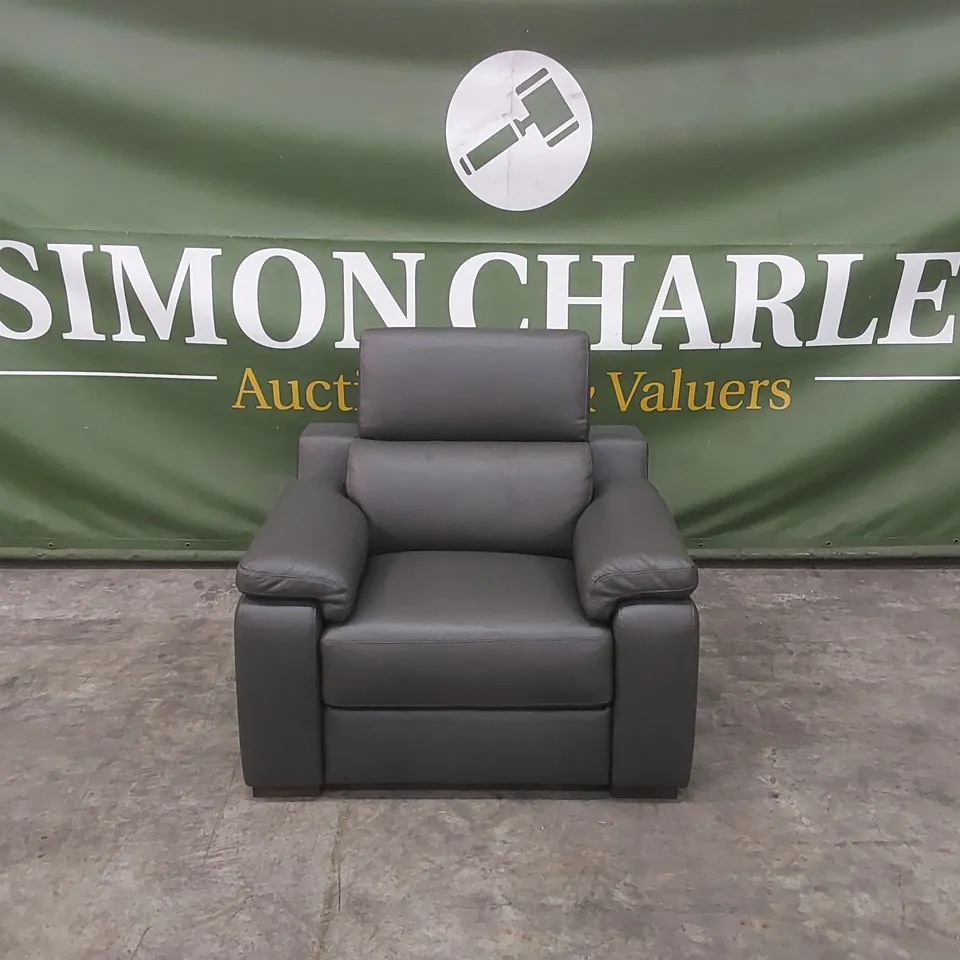 QUALITY DESIGNER ITALIAN MADE RICCARDO LEATHER ARMCHAIR - SLATE