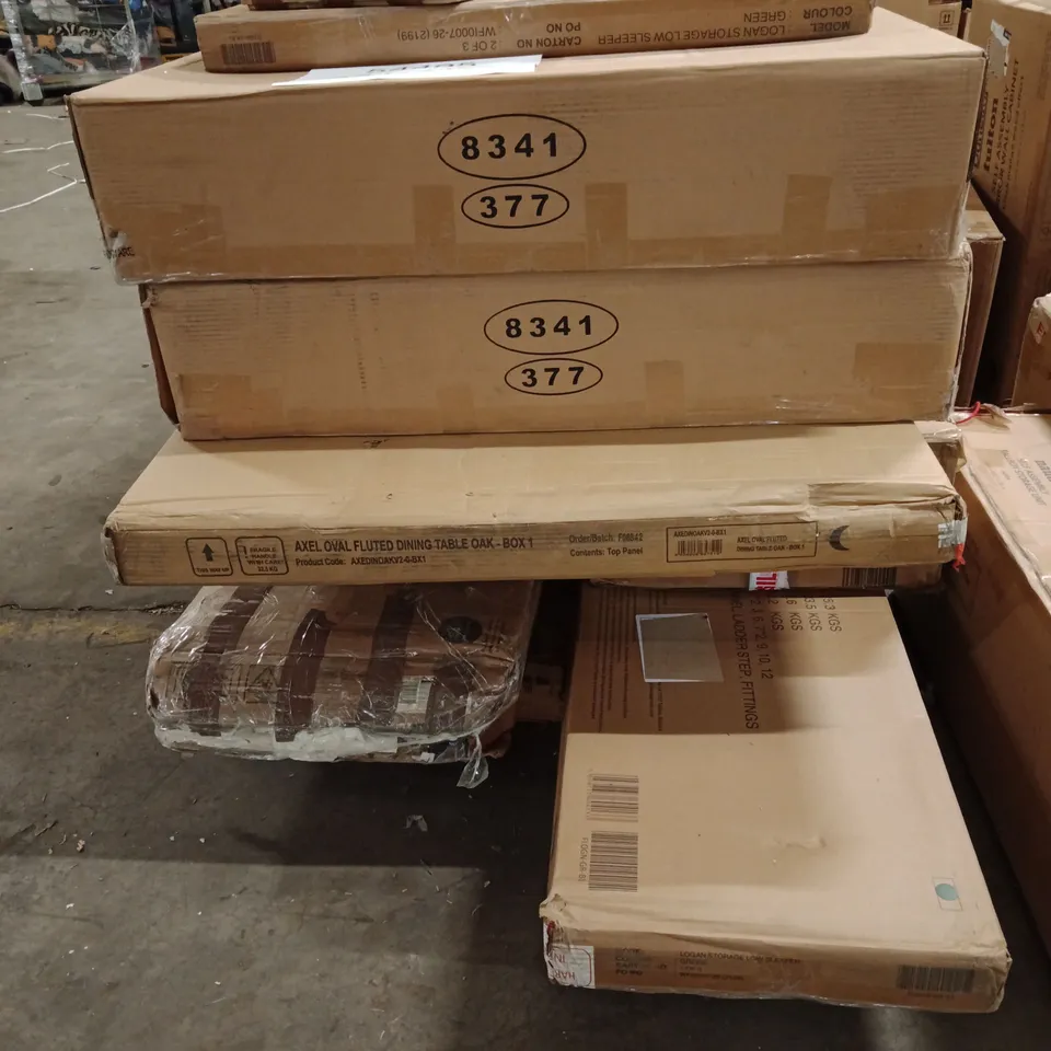 PALLET OF ASSORTED INCOMPLETE DESIGNER FURNITURE PARTS AND PIECES