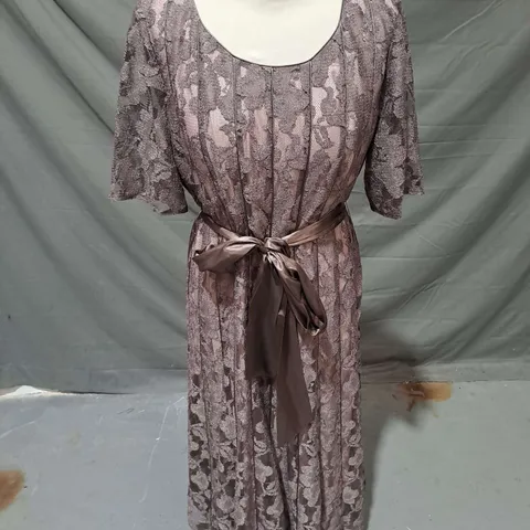 JACQUES VERT LACE SATIN DRESS IN OAK GREY SIZE 14