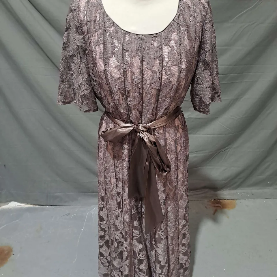 JACQUES VERT LACE SATIN DRESS IN OAK GREY SIZE 14