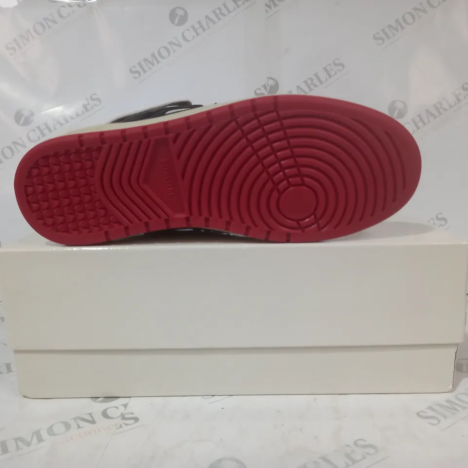 BOXED PAIR OF REPRESENT LEATHER SHOES IN BLACK/WHITE/RED UK SIZE 9
