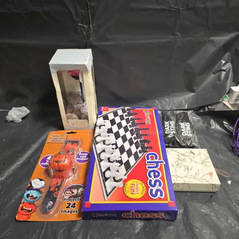 LARGE QUANTITY OF ASSORTED TOYS AND GAMES TO INCLUDE - CHESS GAMES  PROJECTOR WATCH , ETC 