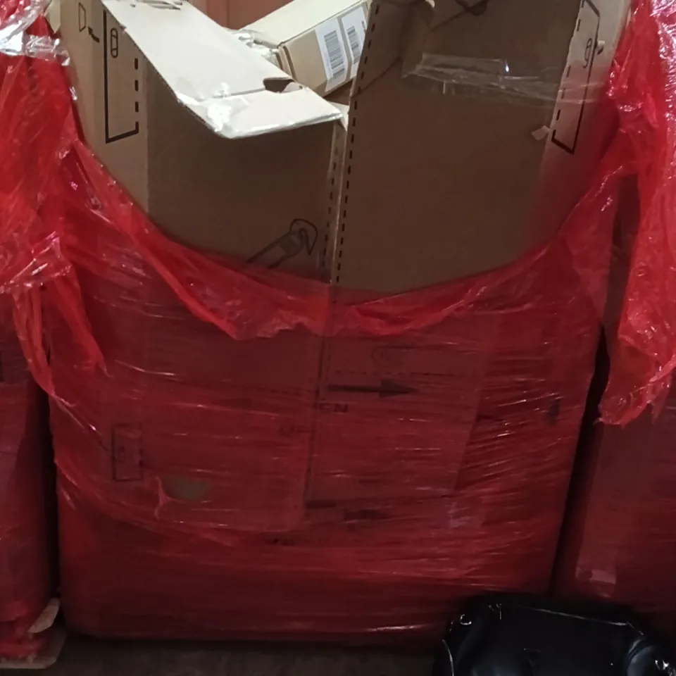 PALLET OF ASSORTED ITEMS TO INCLUDE - MULTIFUNCTION CURTAIN ROD, PORTABLE AIR COOLER, BLACK LEATHER GYM BAG