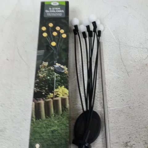 SOLAR GARDEN STAKE LIGHT WITH MULTI-STEM WHITE GLOBES – WARM WHITE LEDS