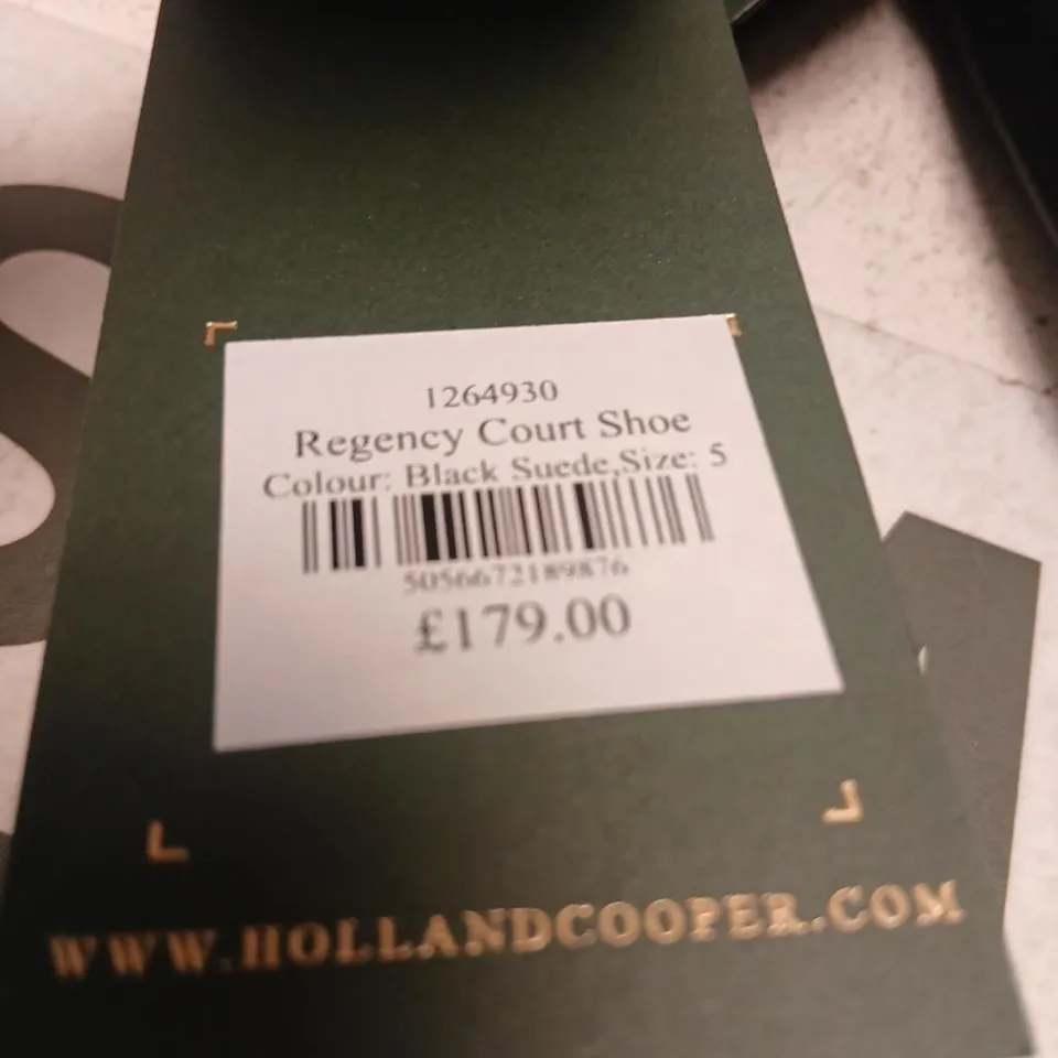 HOLLAND COOPER REGENCY COURT SHOE – BLACK SUEDE, UK SIZE 5 (WOMEN'S)