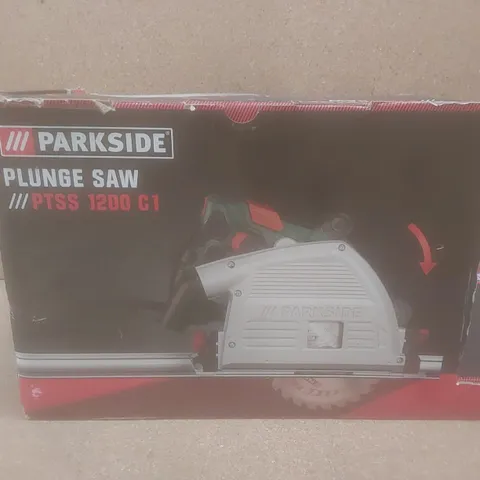 BOXED PARKSIDE PLUNGE SAW WITH ALUMINIUM GUIDE RAIL TRACK 1200W // MODEL: PTSS 1200 C1