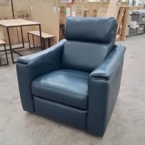QUALITY DESIGNER LEATHER ARMCHAIR  -OCEAN BLUE-