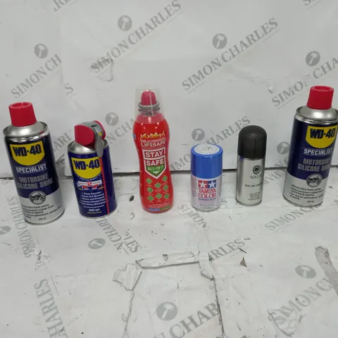 APPROXIMATELY 15 ASSORTED AEROSOLS TO INCLUDE WD-40, TAMIYA COLOUR, AND MANE SEAL AND CONTROL ETC.