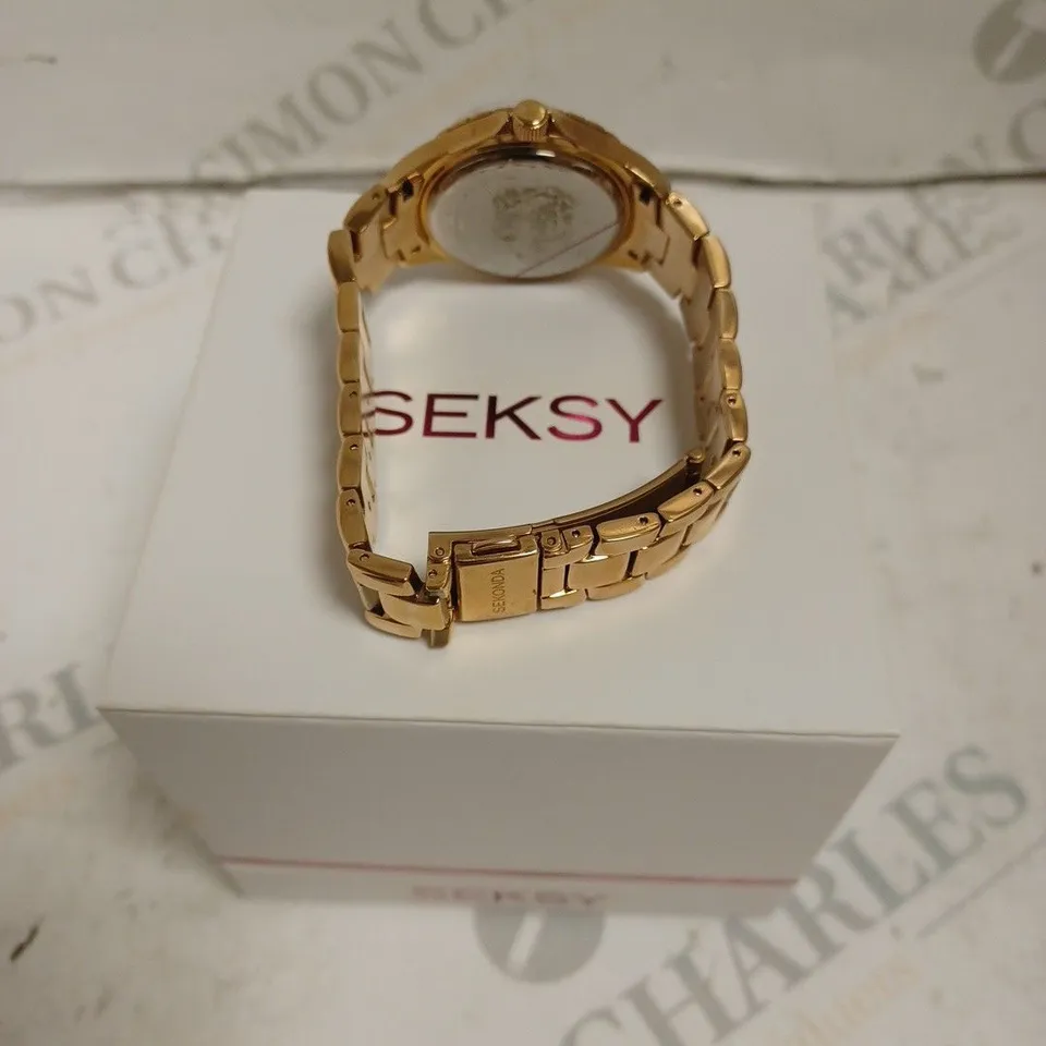BOXED SEKSY BY SEKONDA LADIES ROSE GOLD STONE SET WATCH WITH STAINLESS STEEL BACK - JAPAN MOVEMENT. 