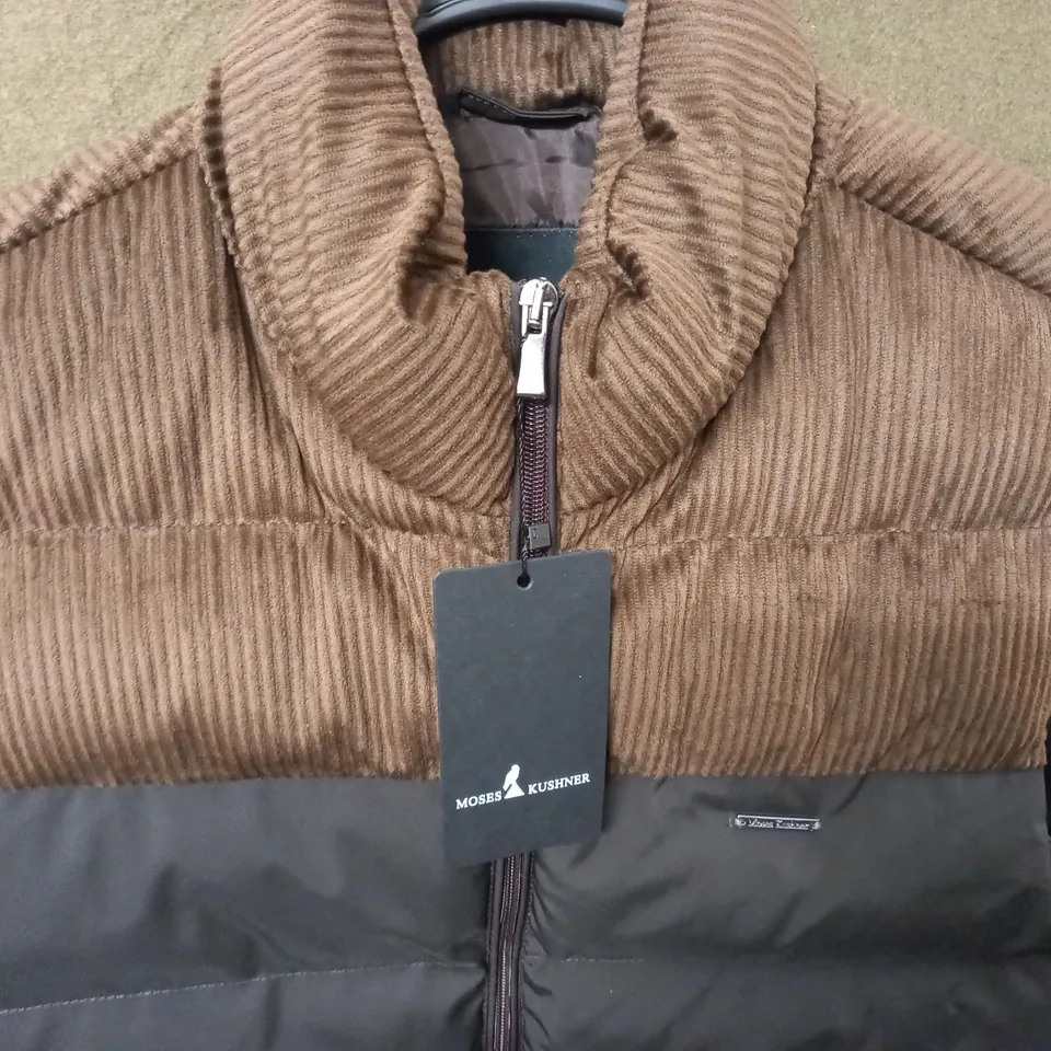 BRAND NEW MOSES KUSHNER TWO TEXTURE PADDED GILET IN BROWN/BLACK - 50