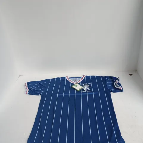 RANGERS FC SCORE DRAW OFFICIAL RETRO FOOTBALL SHIRT – BLUE PINSTRIPE, SIZE L