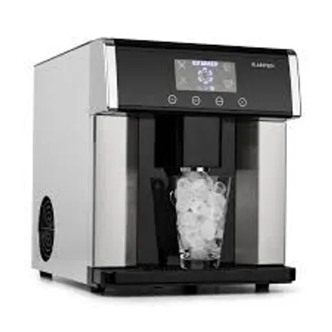 BOXED KLARSTEIN EISZEIT 3L ICE CUBE MAKER MACHINE LCD DISPLAY BLACK AND SILVER