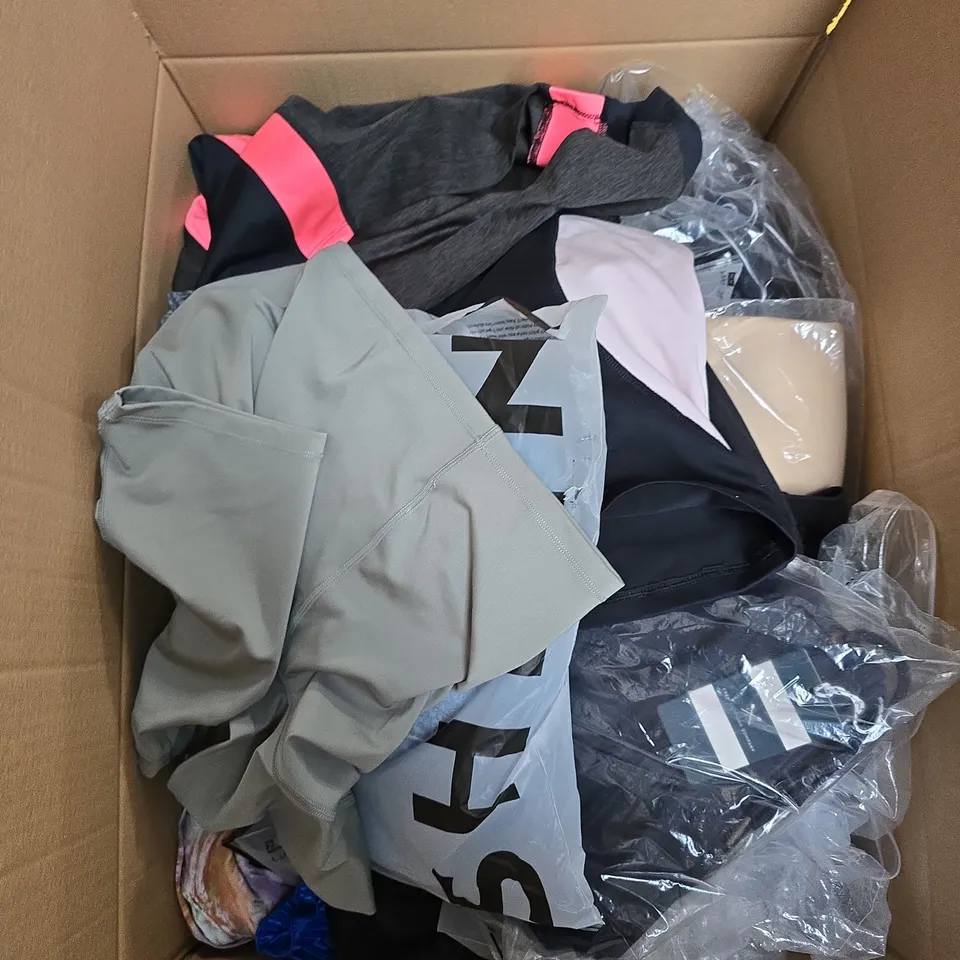 LARGE BOX OF APPROXIMATELY 25 ASSORTED CLOTHING ITEMS IN VARIOUS COLOURS, STYLES AND SIZES - COLLECTION ONLY