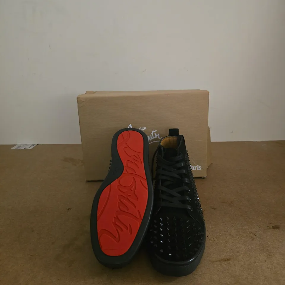 CHRISTIAN LOUBOUTIN LOUBI SPIKE HIGH-TOP SNEAKERS, BLACK EU 44