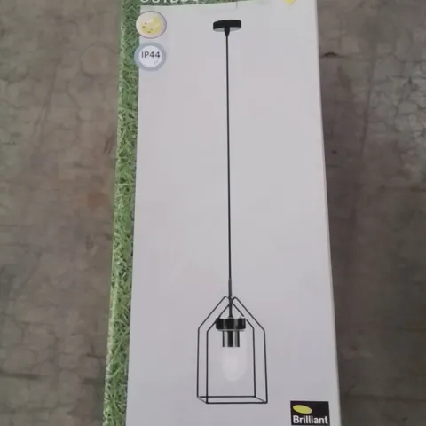 BOXED BRILLIANT HOME OUTDOOR PENDANT LIGHT 60 W CLEAR GLASS AND METAL BLACK FINISH