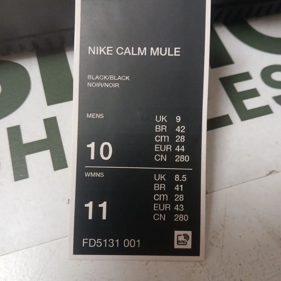 NIKE CALM MULE BLACK – SLIP-ON MULE, UNISEX (UK 9 MEN / 8.5 WOMEN ON TAG)