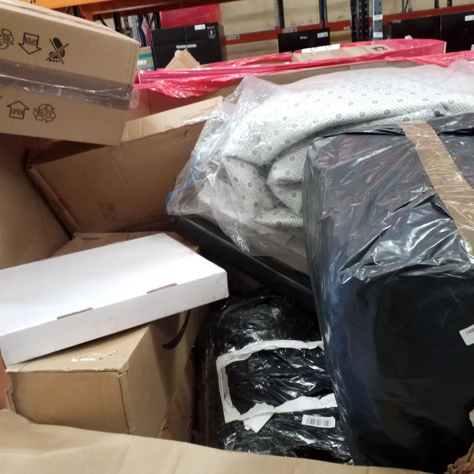 PALLET CONTAINING ASSORTED PRODUCTS INCLUDING ELECTRIC UNDER DESK ELLIPTICAL, STROLLER, FOLDING PLAYMAT, TOILET SAFTEY RAIL, PIZZA STONE & 20" SUITCASE