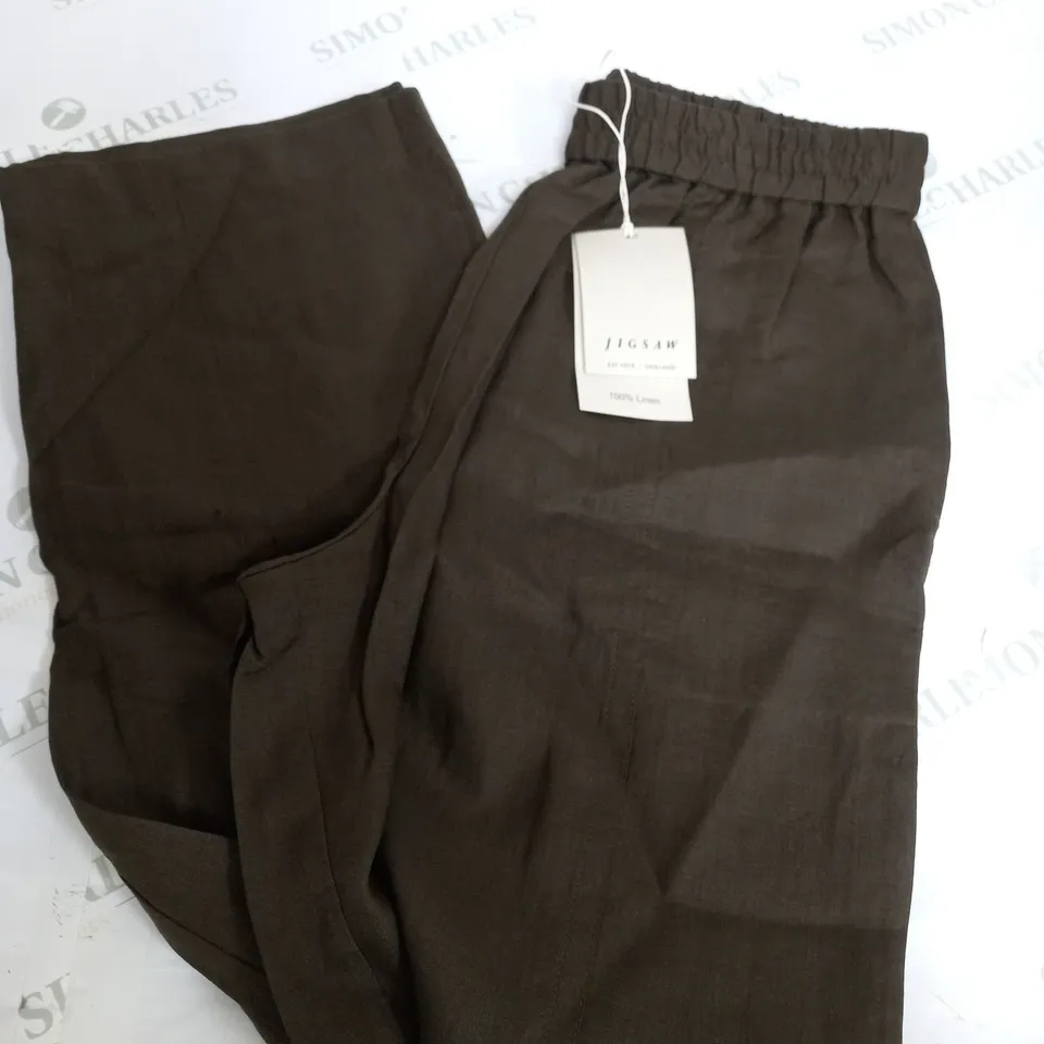 JIGSAW LINEN WIDE LEG TROUSERS IN DARK GREEN - UK 10