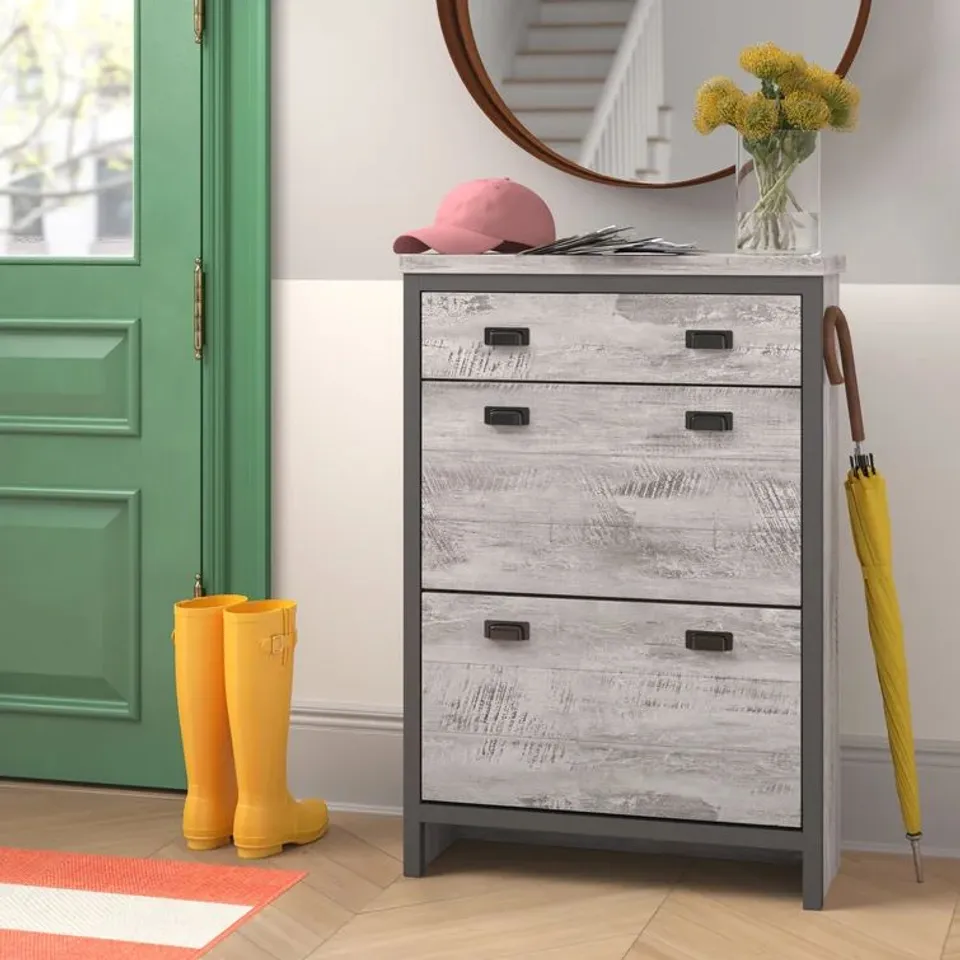 BOXED GILCREASE 12 PAIR SHOE STORAGE CABINET IN GREY 