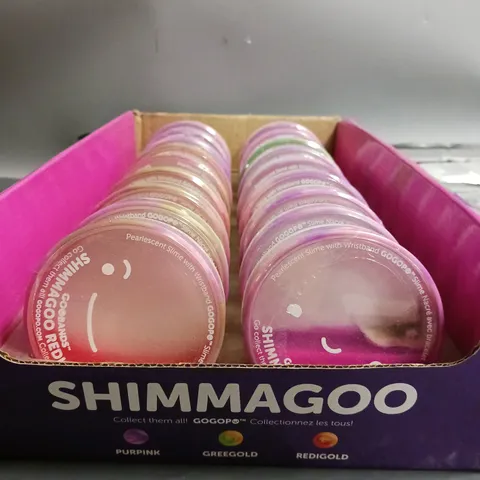 BOX OF APPOXIMATELY 18 GOOBANDS SHIMMAGOO SLIME IN VARIOUS COLOURS