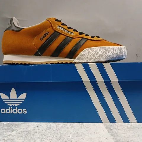 BOXED PAIR OF ADIDAS SAMBA SUPER SHOES IN TAN/BLACK SIZE UK 9