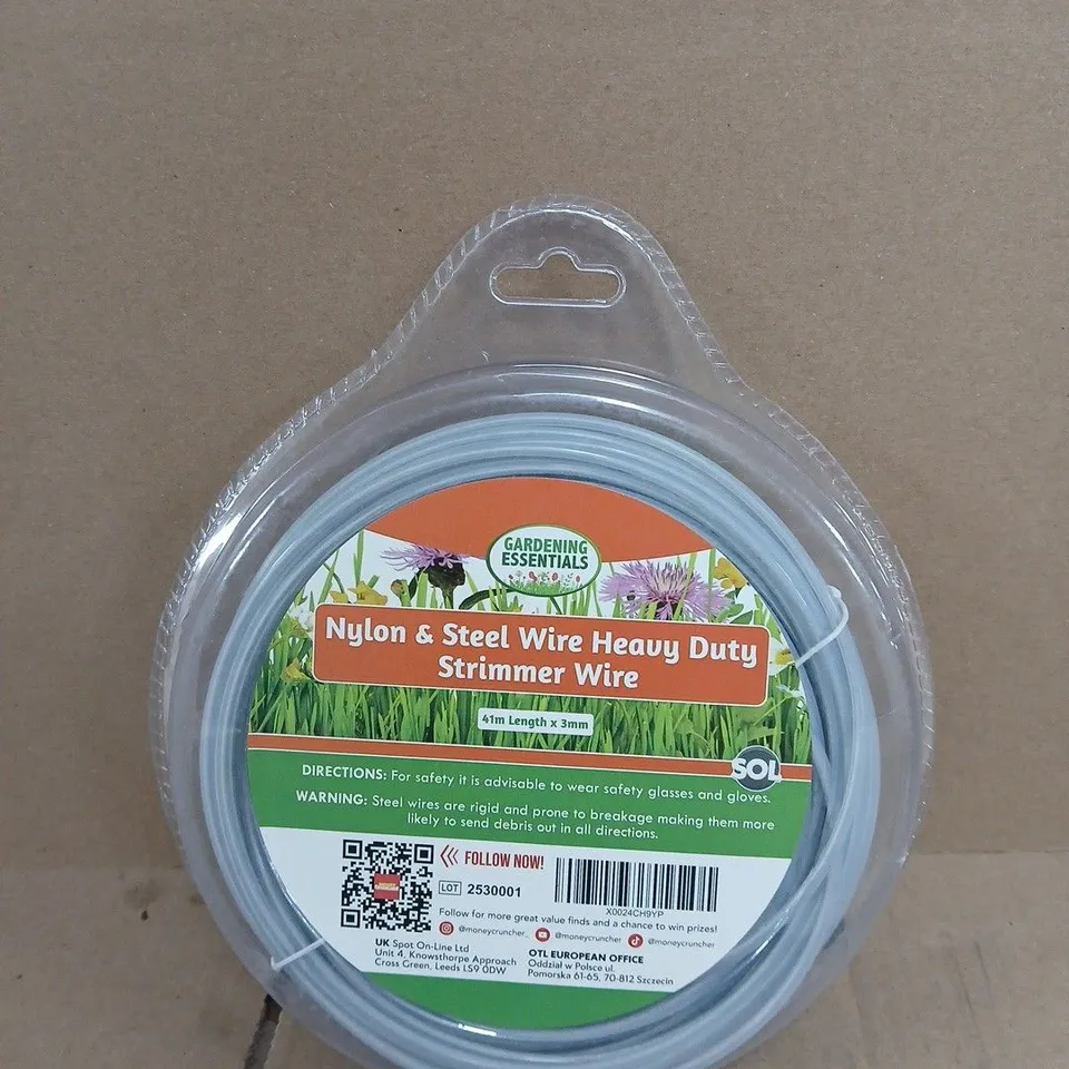 GARDEN ESSENTIALS NYLON & STEEL WIRE HEAVY DUTY STRIMMER WIRE – 41M X 3MM