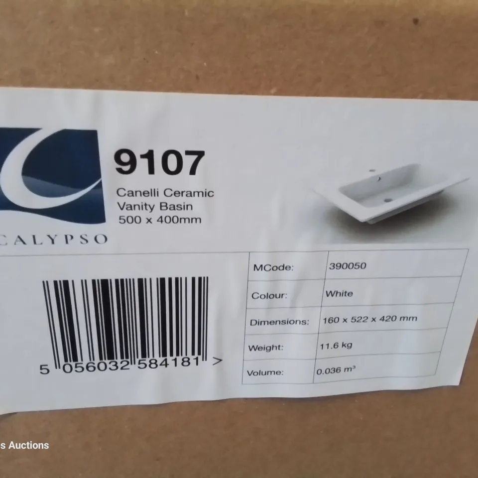 BOXED CANELLI CERAMIC SINGKE TAP VANITY BASIN WHITE 500 × 400mm