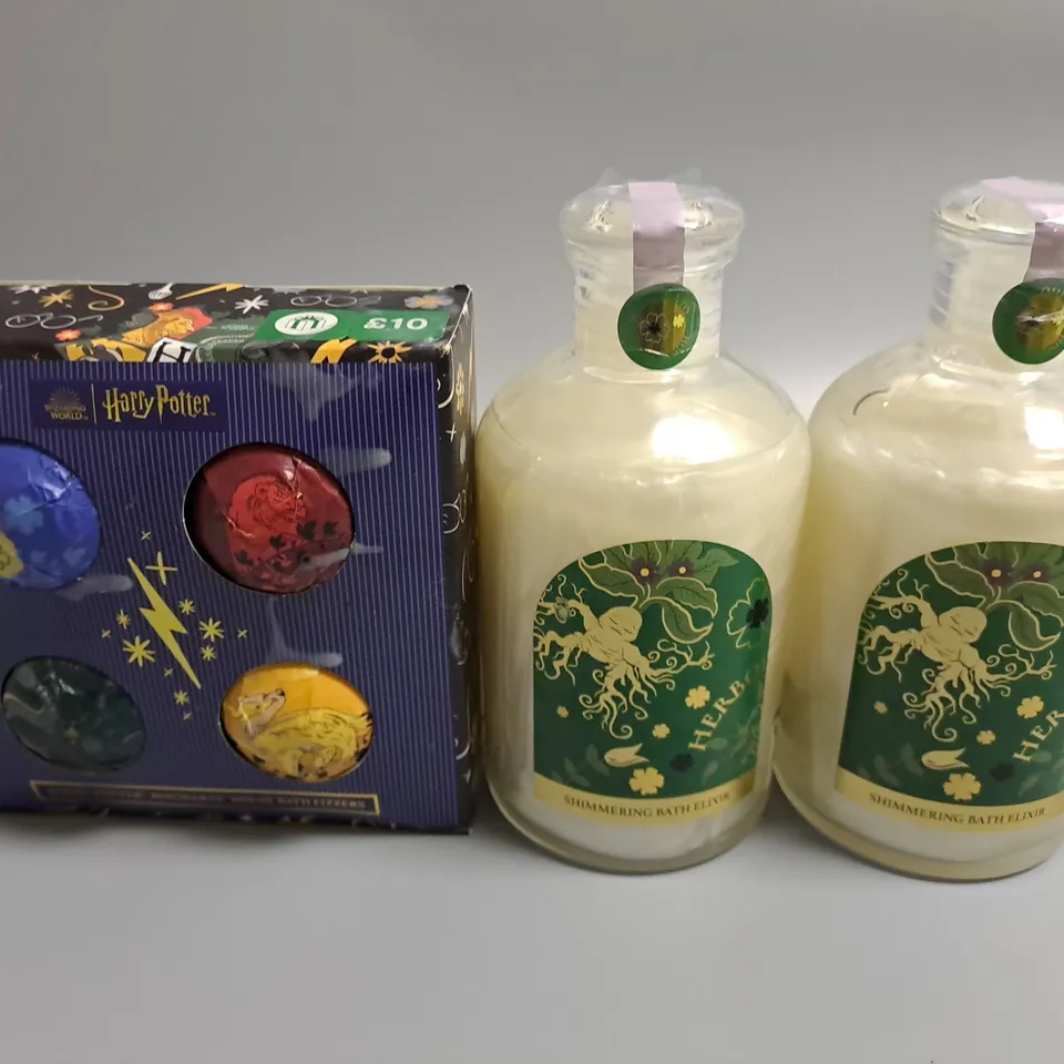 LOT OF 3 HARRY POTTER THEMED BATH TIME ITEMS INCLUDE ELIXIR AND BATH BOMBS