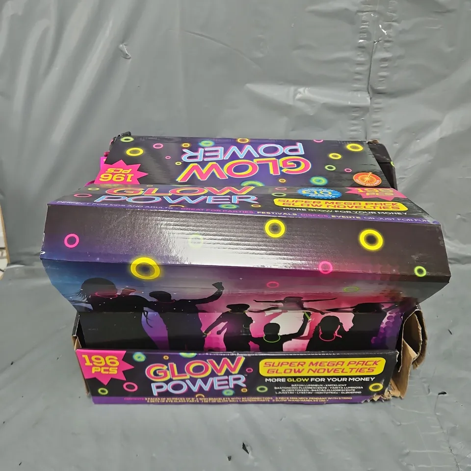 BOXED GLOW POWER SET OF 12 196PC MEGA PACKS OF GLOW NOVELTIES - COLLECTION ONLY