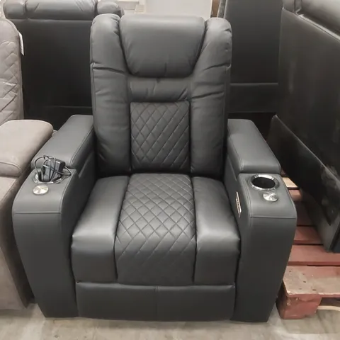 QUALITY DESIGNER FAUX LEATHER ELECTRIC RECLINING ARMCHAIR WITH CUPHOLERS 