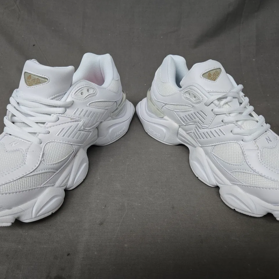 BOXED PAIR OF NEW BALANCE 9060 SHOES IN WHITE UK SIZE 8