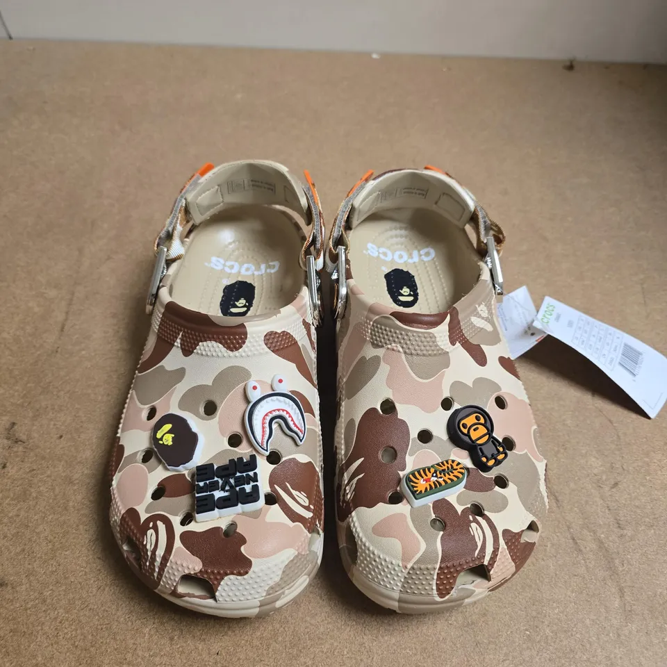 PAIR OF BATHING APE CROCS KIDS' CAMOUFLAGE CLOGS WITH BACK STRAP - SIZE W5/M4