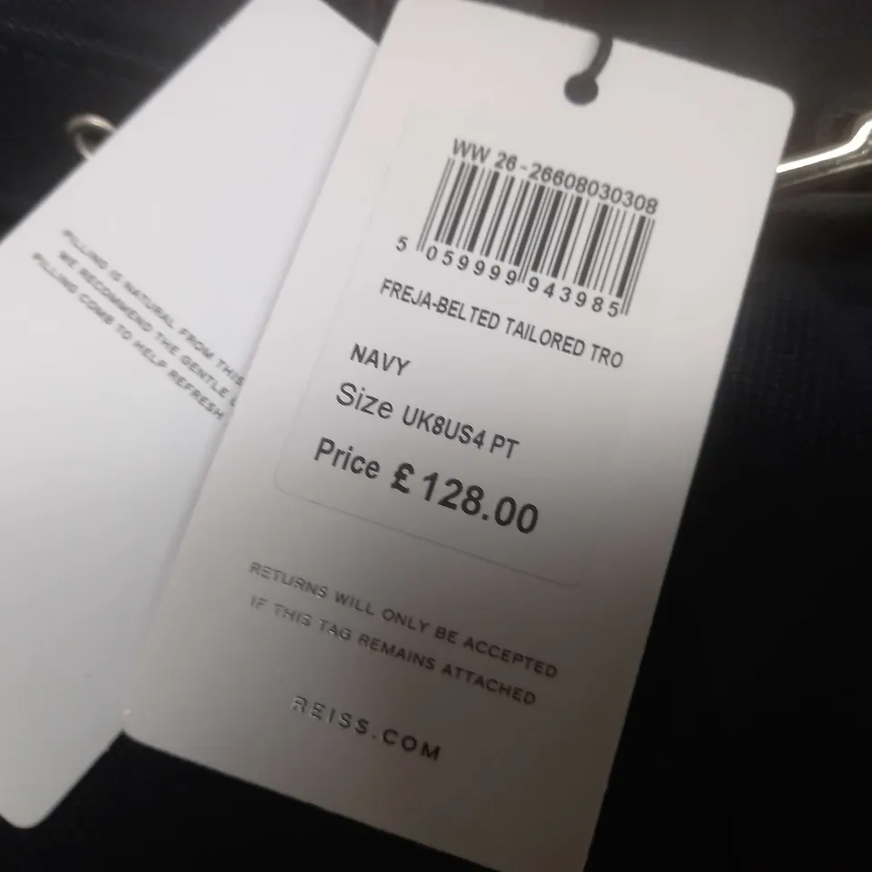 REISS PETITE BELTED TROUSERS IN NAVY - UK 8