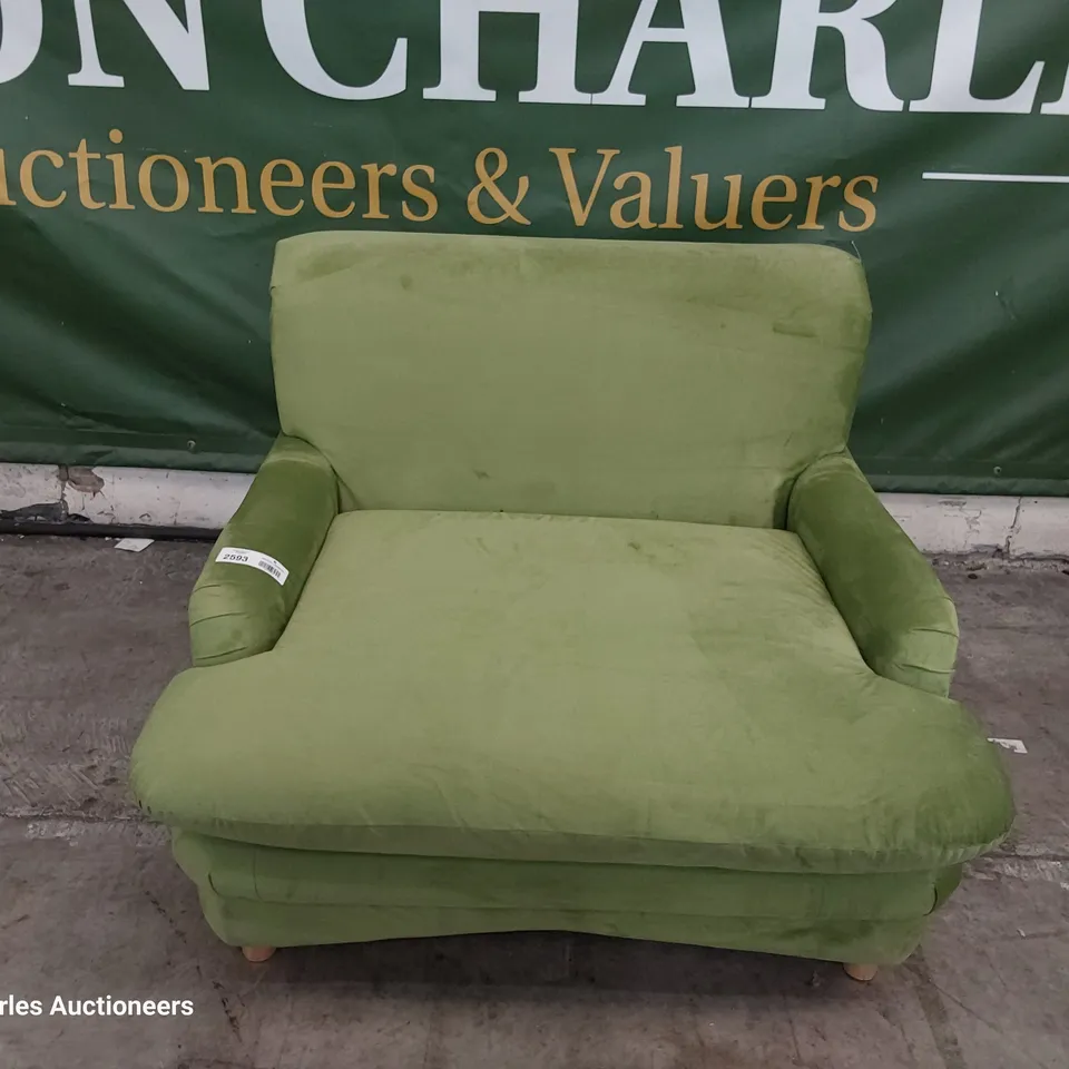 DESIGNER PERIOD STYLE EASY CHAIR PLUSH LIME GREEN FABRIC 