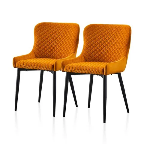 BOXED SET OF TWO TUKAILAI ORANGE VELVET DINING CHAIRS