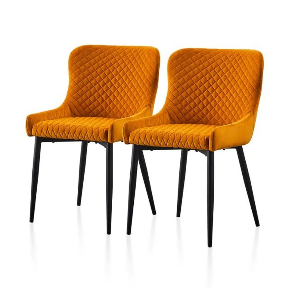 BOXED SET OF TWO TUKAILAI ORANGE VELVET DINING CHAIRS