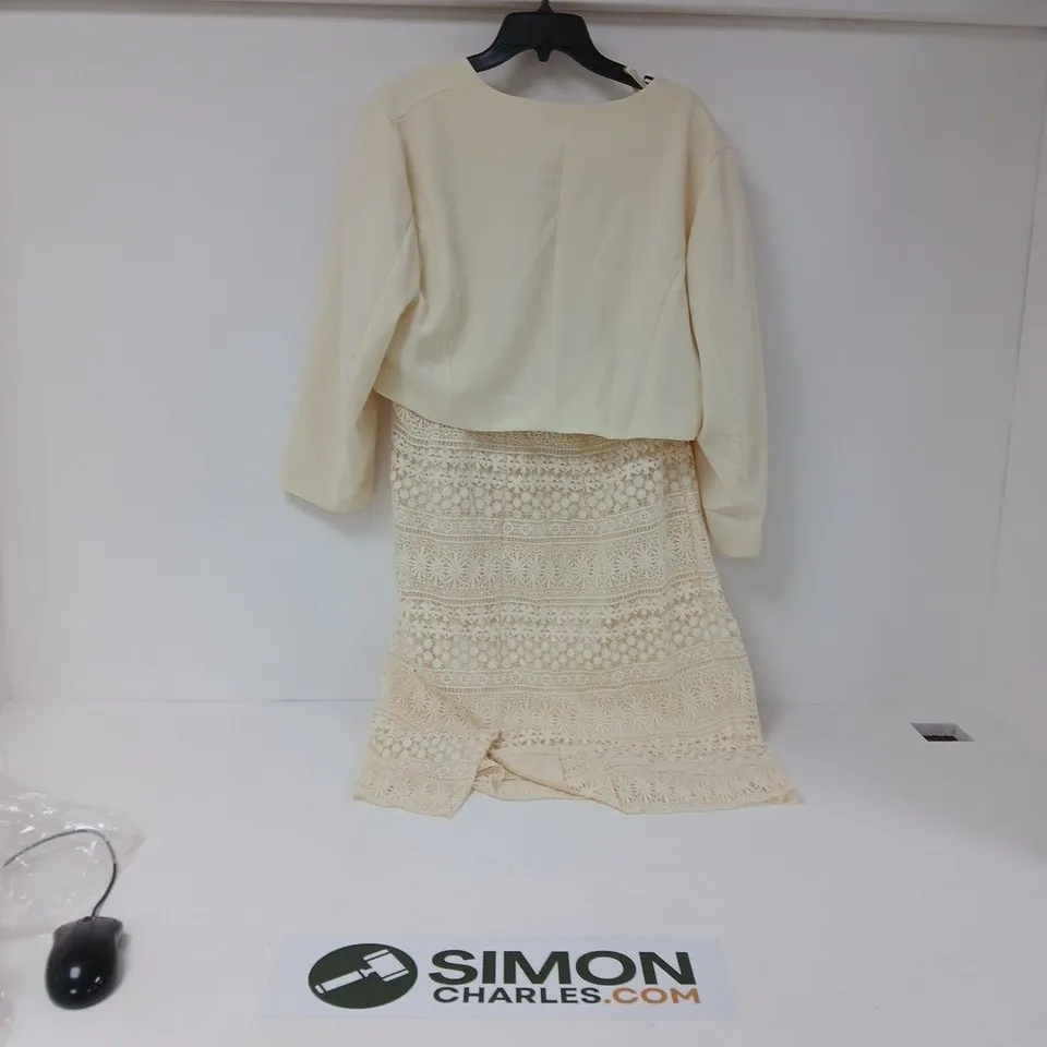 Kaleidoscope pale yellow Lace Dress with Cropped Jacket, UK 20