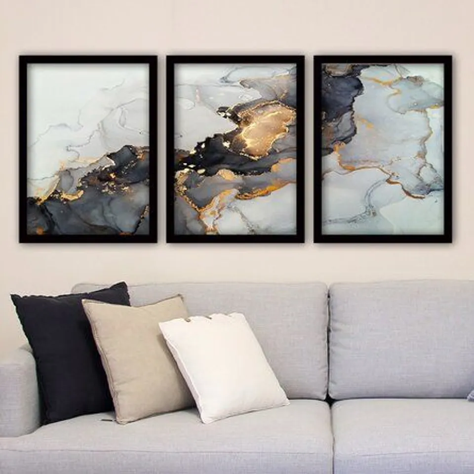 BOXED 3 PIECE PICTURE FRAME PAINTING PRINT SET ON WOOD