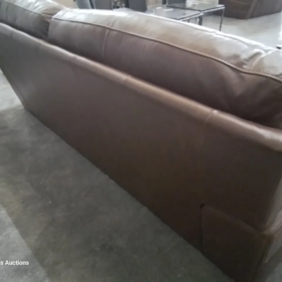 QUALITY DESIGNER THREE SEATER SOFA CHESTNUT LEATHER 