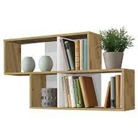 BOXED FMD FURNITURE WALL-MOUNTED SHELF WITH 4 COMPARTMENTS SAND OAK/WHITE (1 BOX)