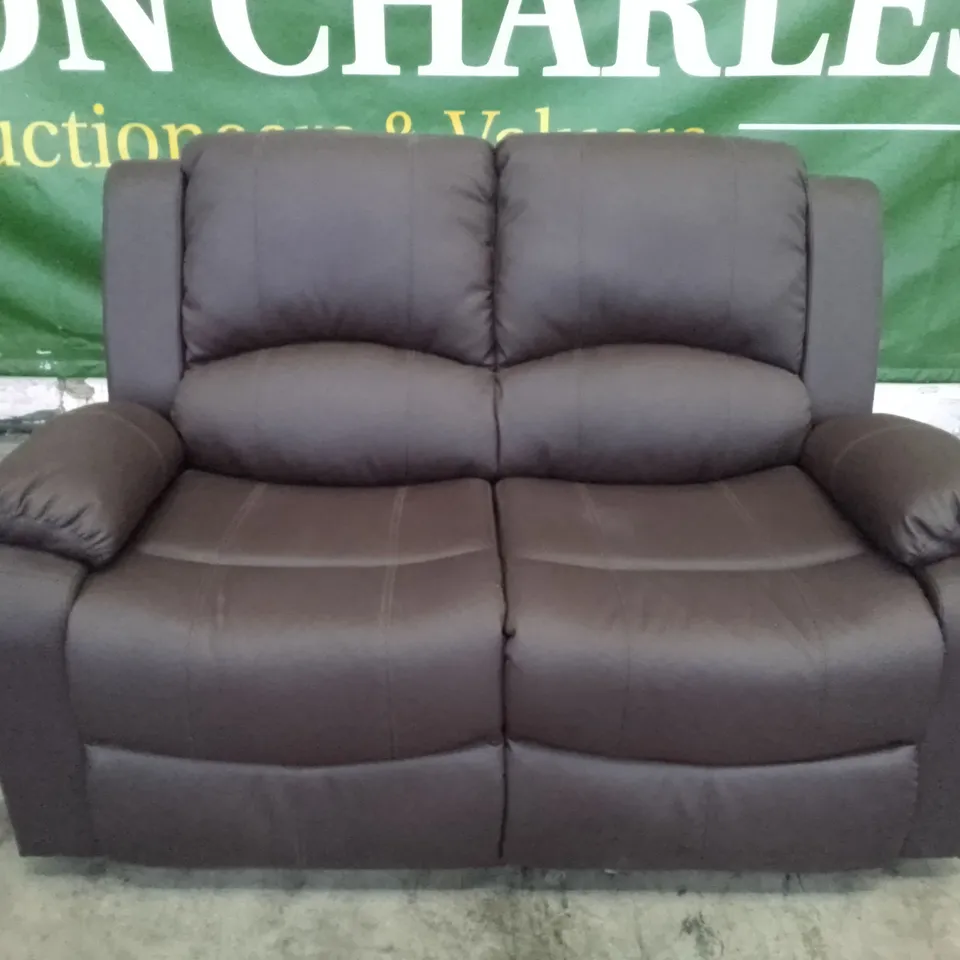 QUALITY DESIGNER CHICAGO 2 SEATER MANUAL RECLINER SOFA - DARK BROWN LEATHER 