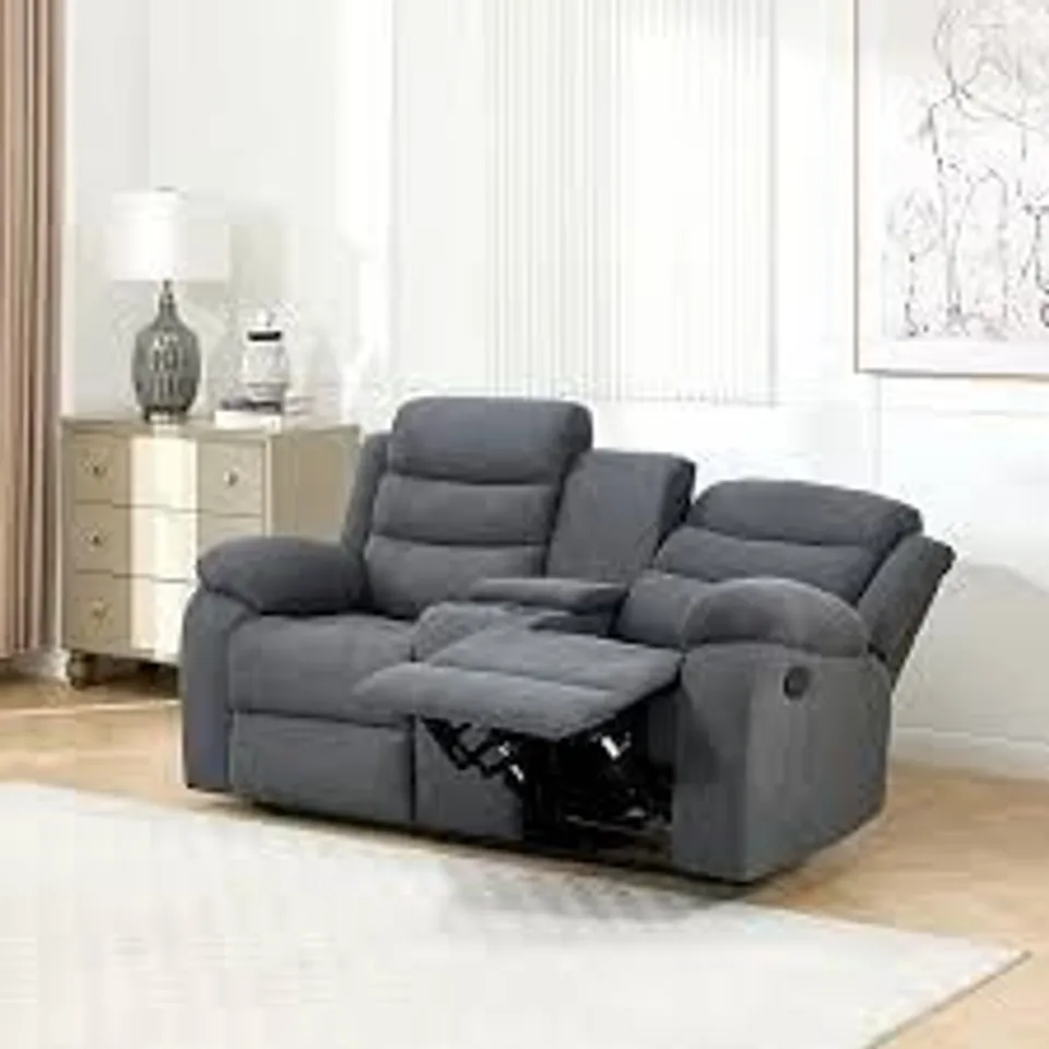 BOXED BOSTON MANUAL FABRIC 2 SEATER RECLINER SOFA WITH CONSOLE - GREY (1 BOX)