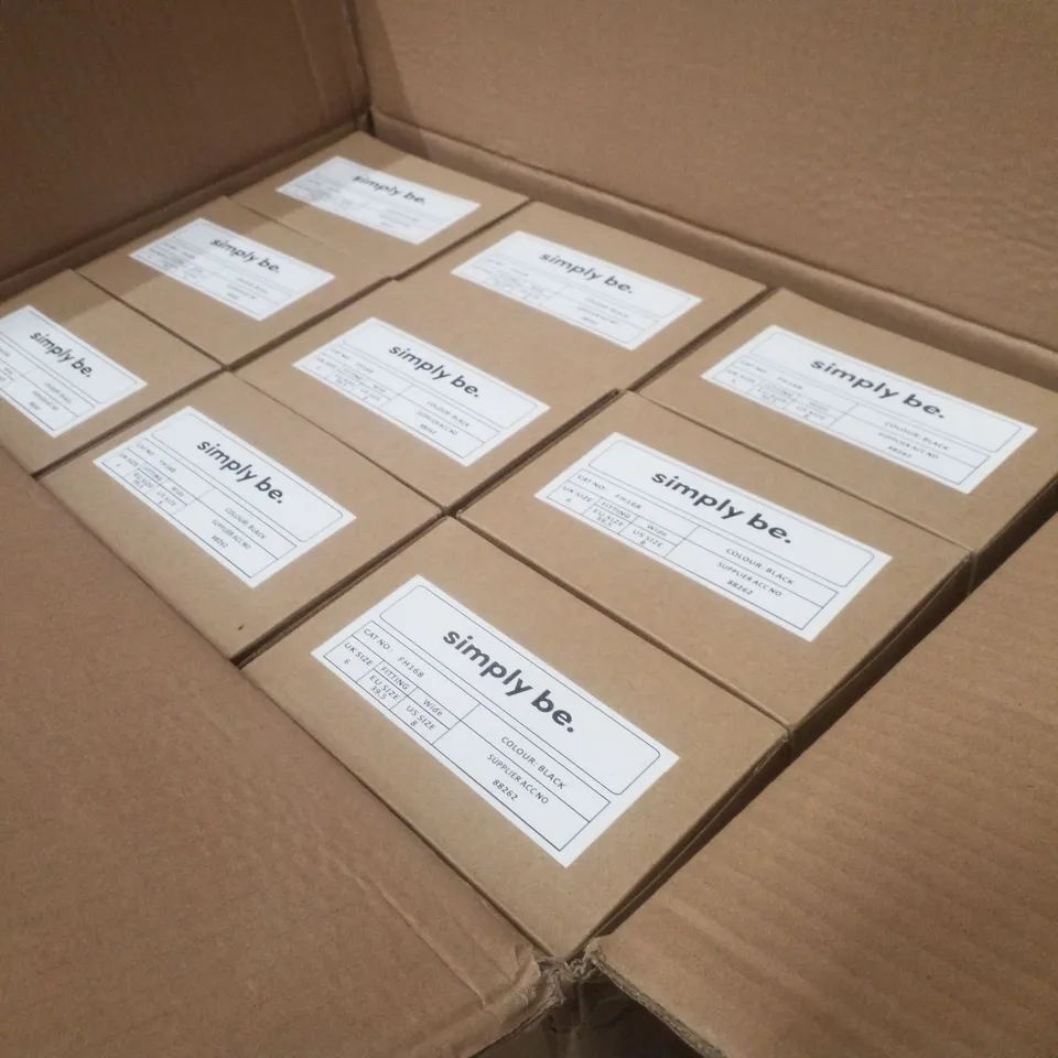 BOX CONTAINING APPROXIMATELY 9 PAIRS OF BRAND NEW SIMPLY BE BLACK JUPITER WIDE MESH SLINGBACK FLATS - SIZE 6