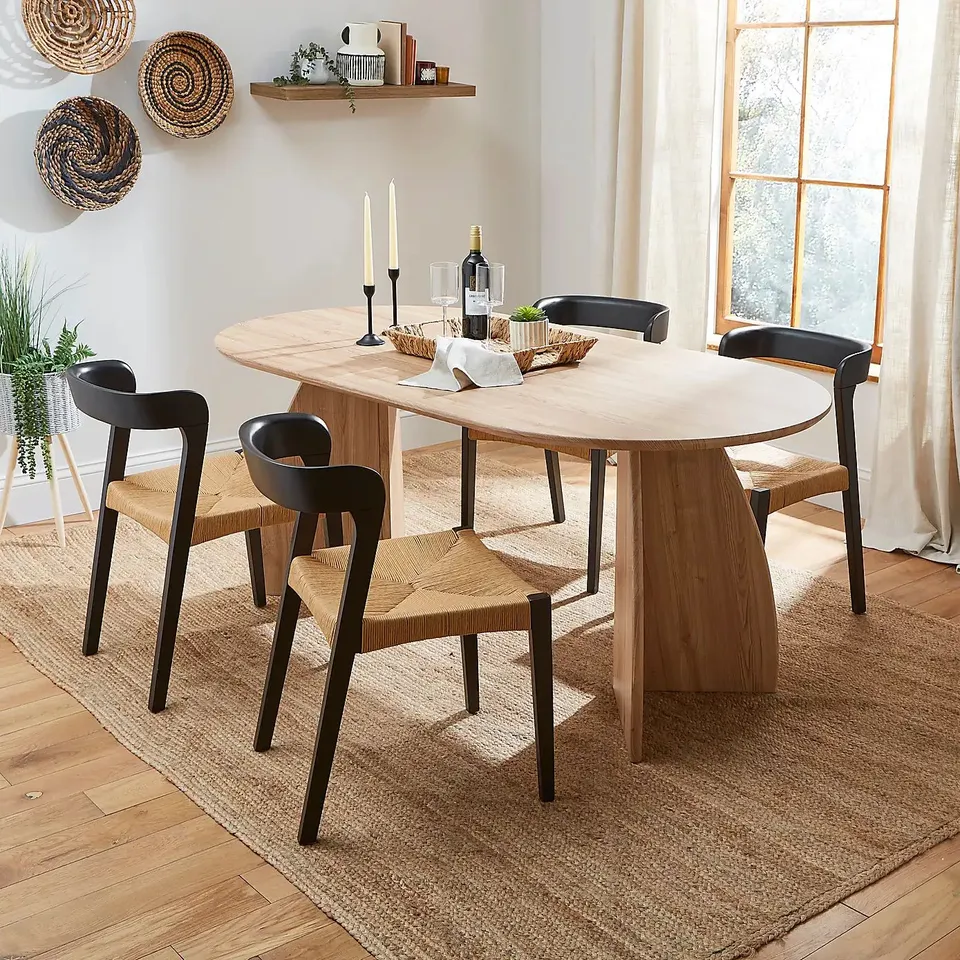 BOXED EFFY 6 SEATER OVAL DINING TABLE, NATURAL WOOD EFFECT (1 BOX)