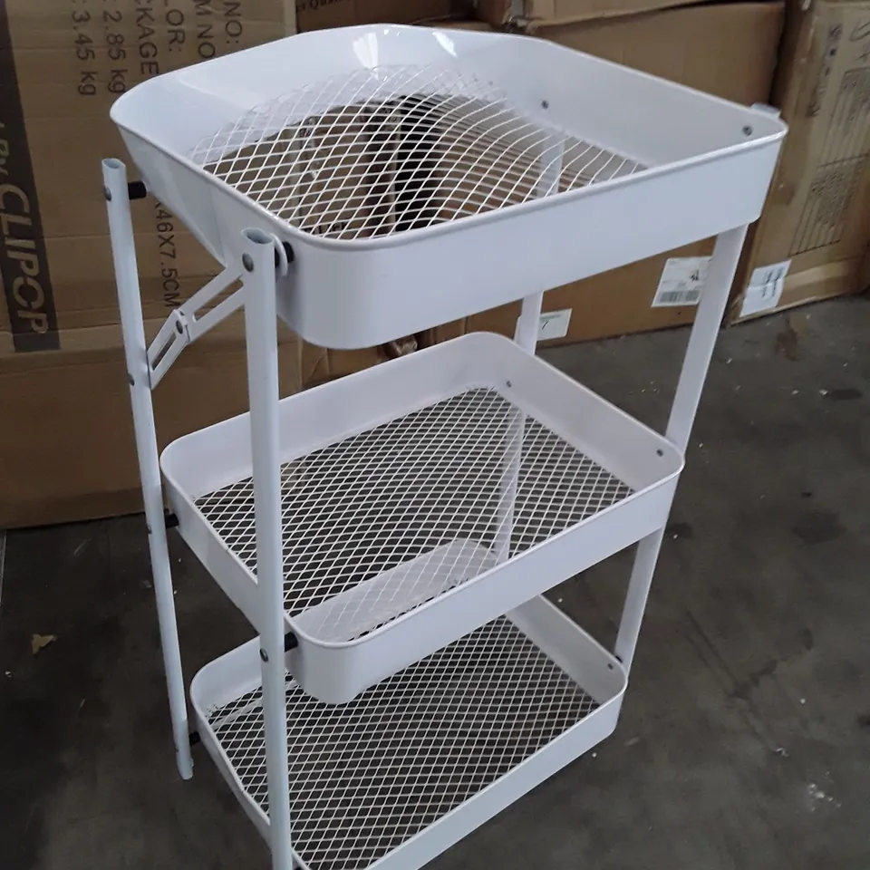 BOXED 3 TIER FOLDABLE METAL MESH STORAGE RACK - WHITE 