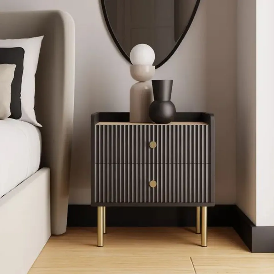 BOXED GEORGI 2 DRAWER BEDSIDE TABLE BLACK (1 BOX)