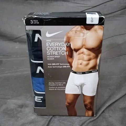 NIKE EVERYDAY COTTON STRETCH BOXER BRIEFS – 3 PACK, BLUE MULTI, SIZE L