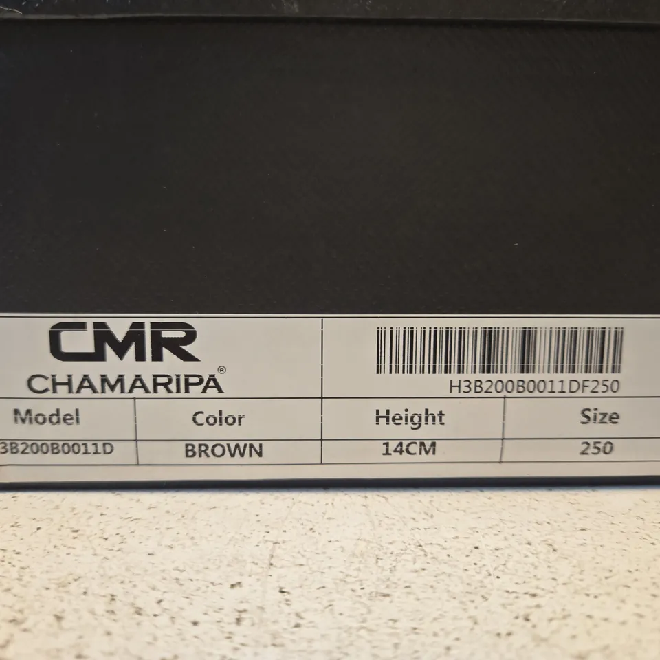 BOXED PAIR OF CHAMARIPA HIGH WEDGE BROWN BOOTS - SIZE UNSPECIFIED