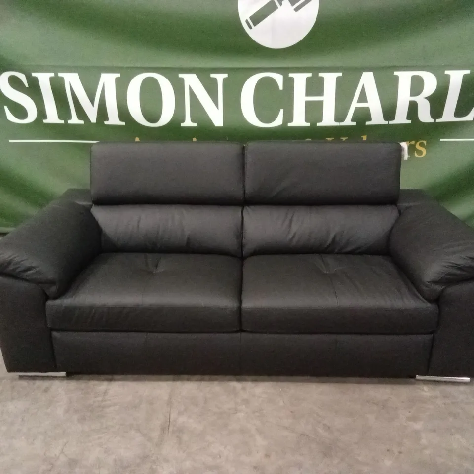 BRADY 100% PREMIUM LEATHER 3 SEATER SOFA - BLACK RRP £1049