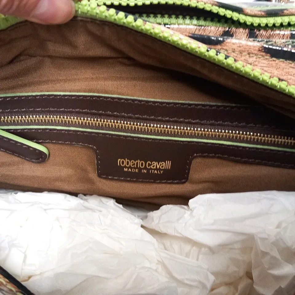 ROBERTO CAVALLI PYTHON FLURO LIME BOWLING DIVA BAG